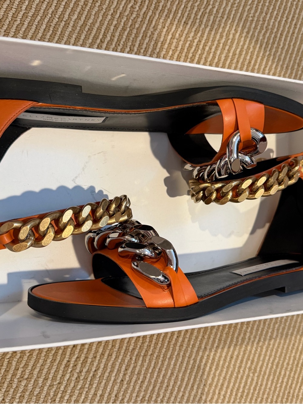 Stella McCartney Falabella Orange Chain-Trim Flat Sandals 39 - Picture 7 of 8